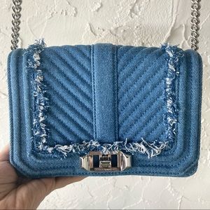 Rebecca Minkoff Love Crossbody Denim Purse Quilted Fray